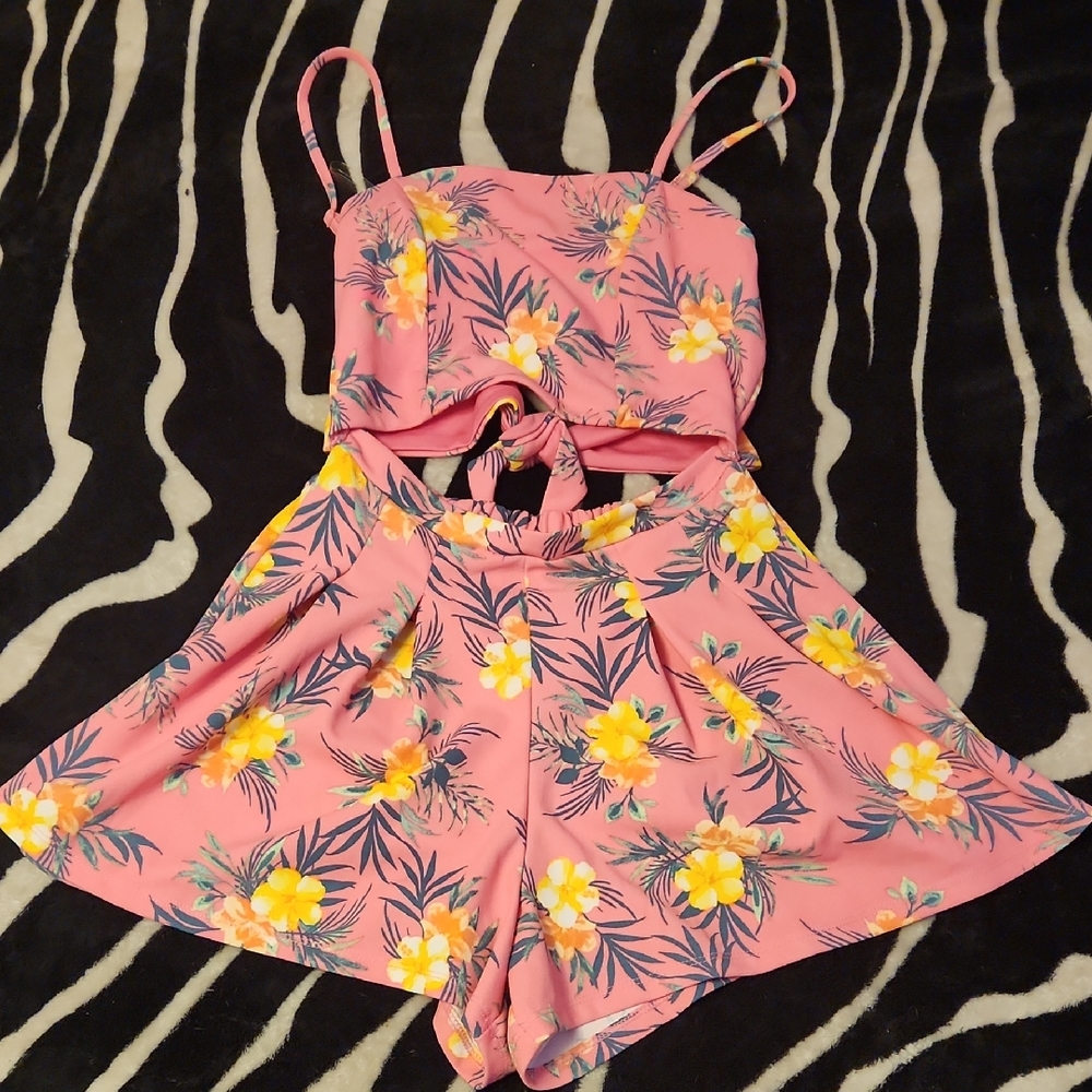 Tropical Floral Pink Romper